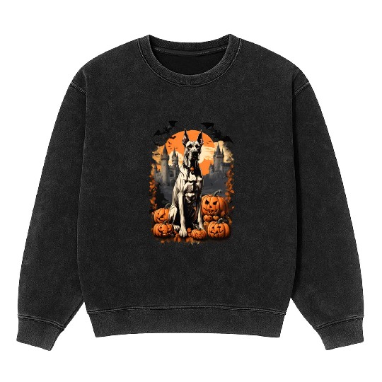 Bewitching Halloween Delight with Pumpkins and Bat Mineral Wash Sweatshirts