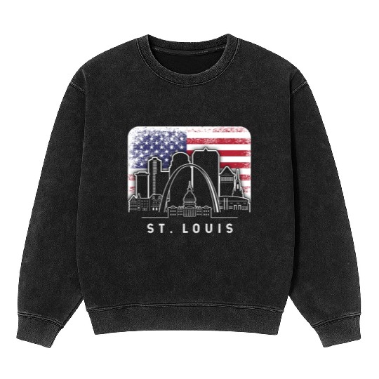 St. Louis Missouri American Flag Vintage Mineral Wash Sweatshirts