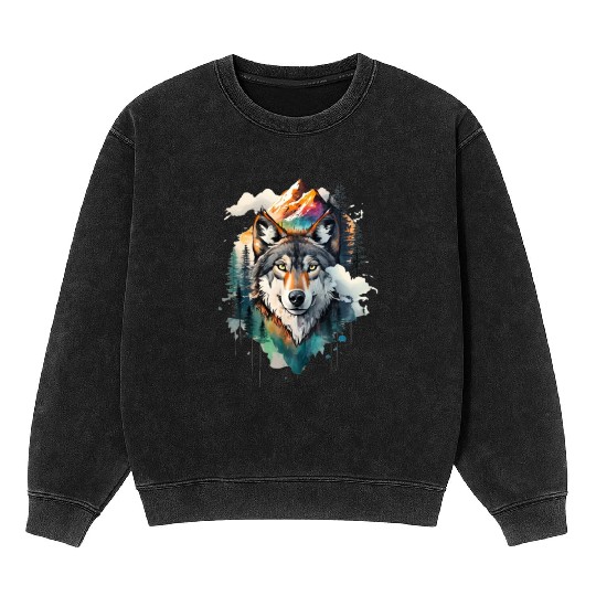Majestic Mountain Wolf Nature Inspired Artwork Mineral Wash Sweatshirts