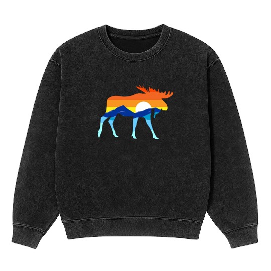 Camping Hiking Retro Mountains Outdoors Camp Moose Mineral Wash Sweatshirts