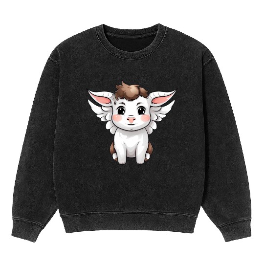 Heavenly Bond: Cow & Calf with Angel Wings Mineral Wash Sweatshirts