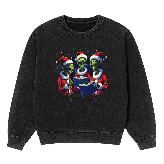 Alien Christmas Carolers Mineral Wash Sweatshirts