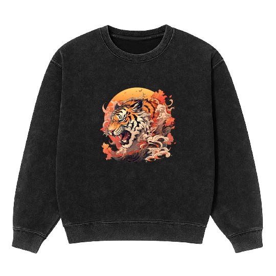 Tokyo Asia 80s Japanese Retro Tiger Mineral Wash Sweatshirts