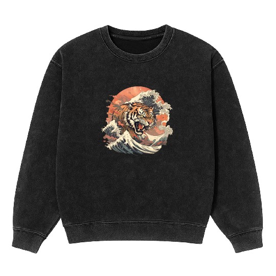 Tokyo Asia 80s Japanese Retro Tiger Mineral Wash Sweatshirts