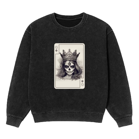 Gothic Poker Card Game Creepy Queens Skull Mineral Wash Sweatshirts