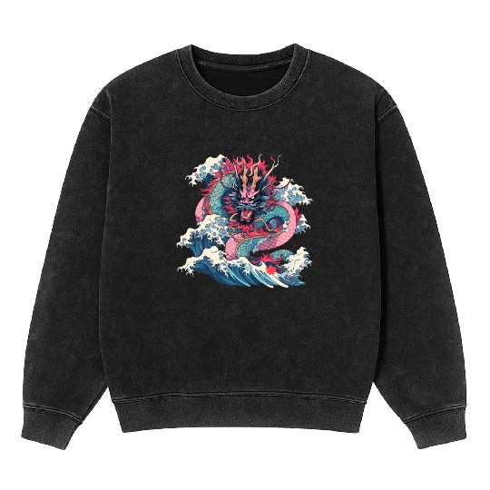 Tokyo Asia 80s Japanese Retro Dragon Dragon Mineral Wash Sweatshirts