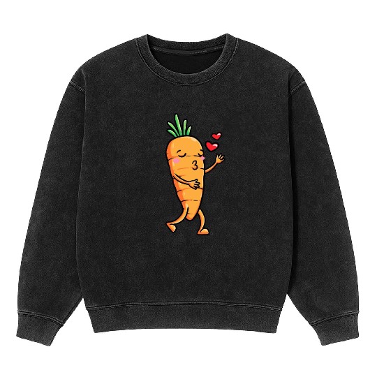 Carrot Emoticon Vegetable Vegan Vegetarian Mineral Wash Sweatshirts