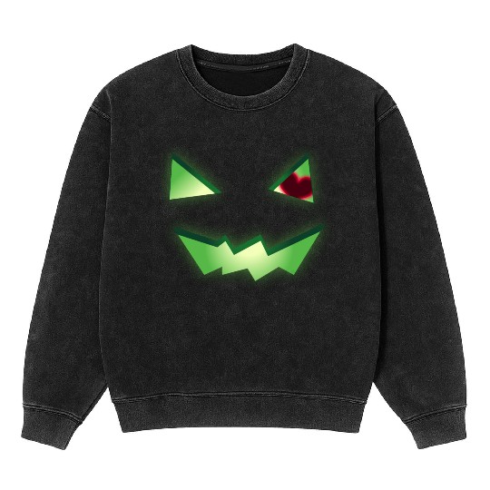 Glowing Green See-Through Jack-O-Lantern w/ Heart Mineral Wash Sweatshirts