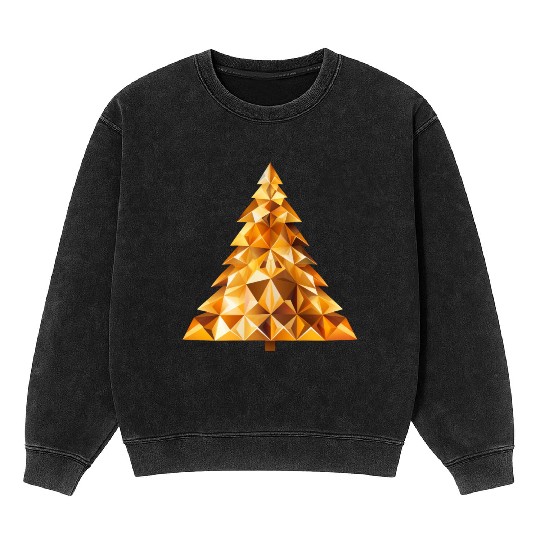 Golden festive shine: radiant Christmas tree Mineral Wash Sweatshirts