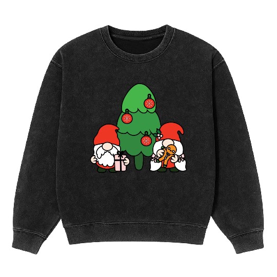 Festive Christmas Gnomes with Holiday Tree Mineral Wash Sweatshirts