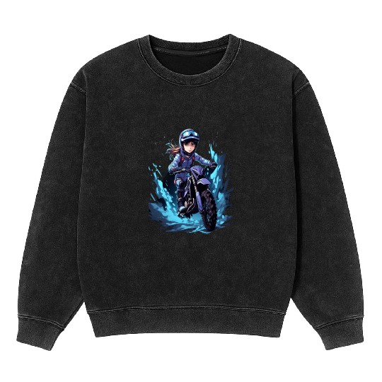 Dirt Bike Anime Girl Ice Racing Motorcycle Ice Mineral Wash Sweatshirts