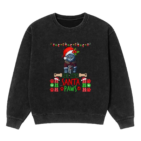 "Santa Paws' Kitty Welcome" Mineral Wash Sweatshirts