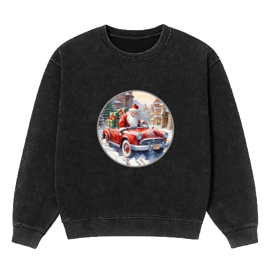 Santa Claus rides in a convertible car Mineral Wash Sweatshirts