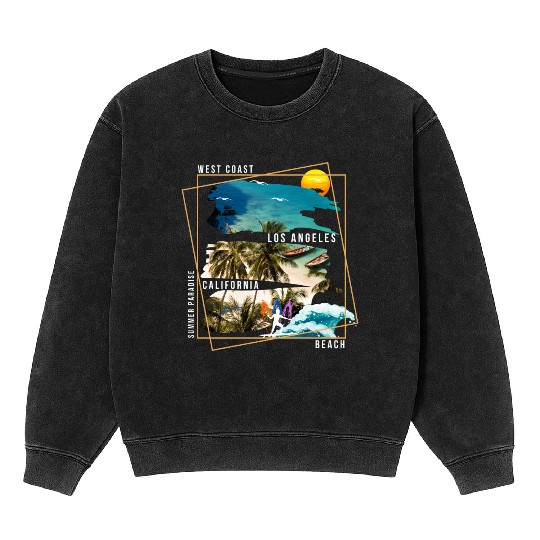West Coast Los Angeles California Beach Mineral Wash Sweatshirts