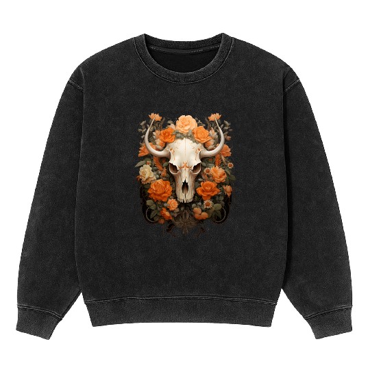 Vintage Bohemian Sugar Skull Bloom Mineral Wash Sweatshirts