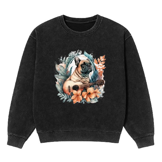 French Bulldog |Aloha Ukulele Hawaii Guitar Funny Mineral Wash Sweatshirts