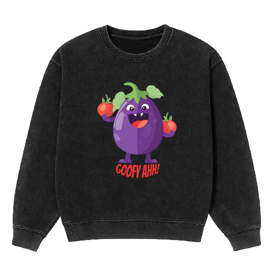 Eggplant Tomato Party Goofy Ahh Mineral Wash Sweatshirts