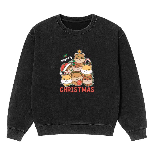 Hamster Christmas Tree Merry Christmas Mineral Wash Sweatshirts