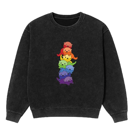 Rainbow Flag Pride Lgbtq Cute Otter Stack Mineral Wash Sweatshirts