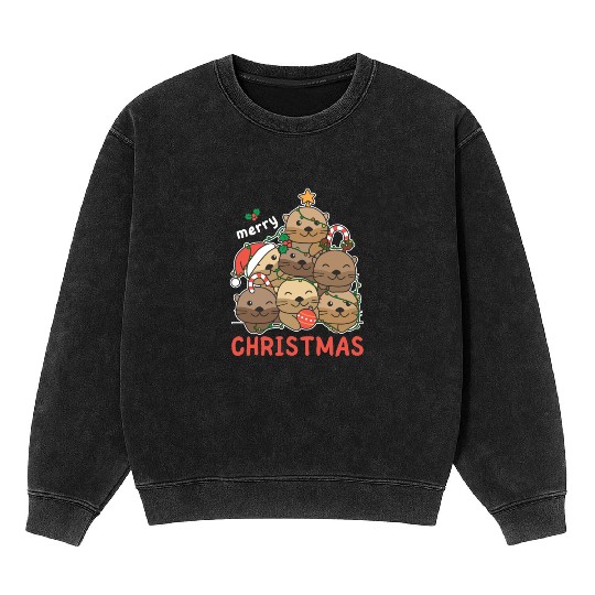 Otter Christmas Tree Merry Christmas Mineral Wash Sweatshirts