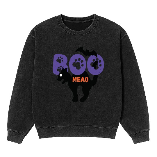 BOO Meao Funny Halloween Saying And Cat lovers Mineral Wash Sweatshirts