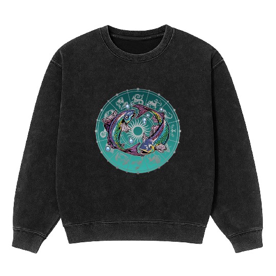 Pisces Zodiac star sign horoscope Astrology Mineral Wash Sweatshirts