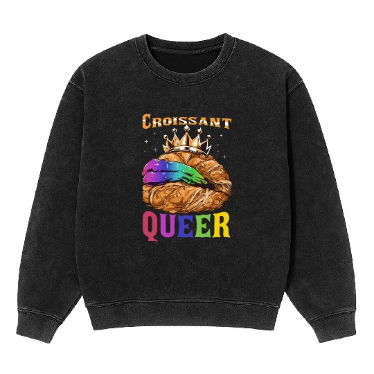 Croissant Queer French Pastry Funny LGBTQ Mineral Wash Sweatshirts