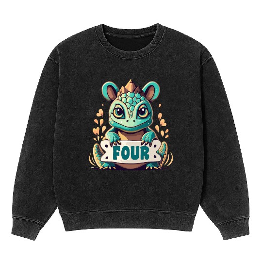 Fantasy Reptile Creature With Word "Four" Mineral Wash Sweatshirts