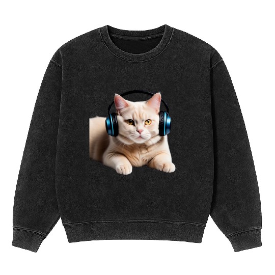 Music Lover Cat V II on Unisex Poly Cotton Mineral Wash Sweatshirts