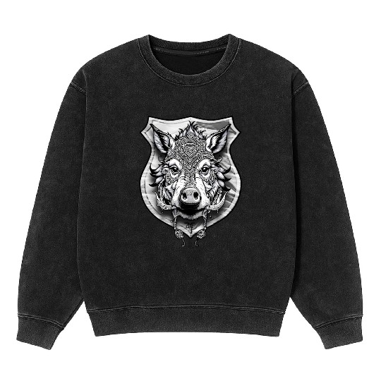 shield with wild boar head - DIGITAL - grayscale Mineral Wash Sweatshirts