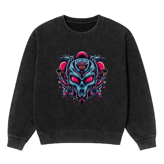 alien art style Mineral Wash Sweatshirts