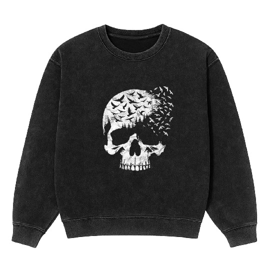 Vintage Skull Graphic Halloween Gothic Emo Mineral Wash Sweatshirts