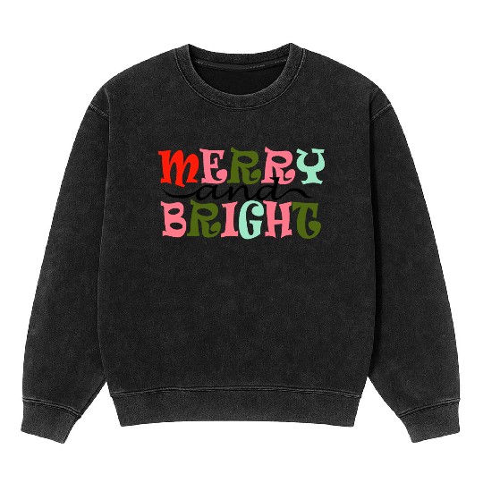 Merry and Bright Christmas Mineral Wash Sweatshirts