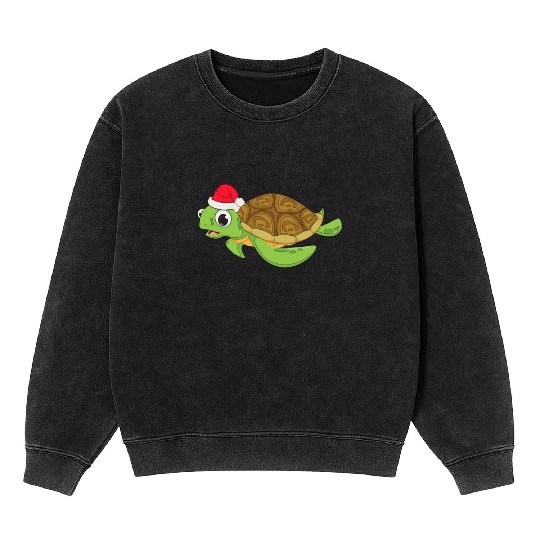 Christmas Mineral Wash Sweatshirts for Girls Sea Turtle Santa Hat