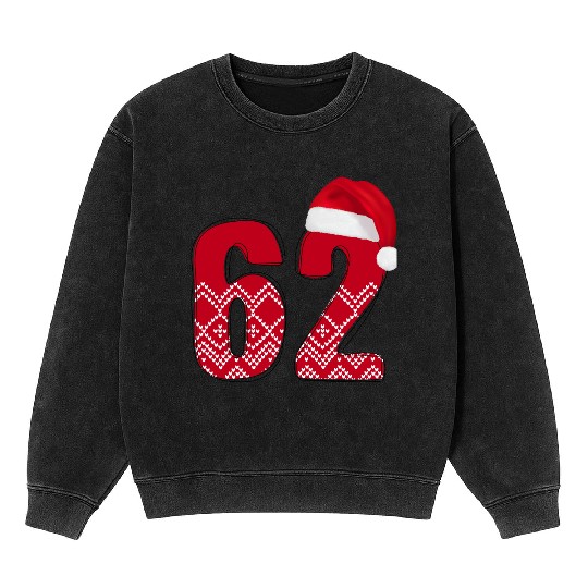 62 Red and White Christmas Number Sixty Two Mineral Wash Sweatshirts