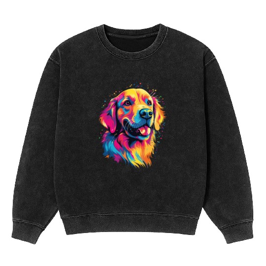 Watercolor Colorful Golden Retriever Mineral Wash Sweatshirts