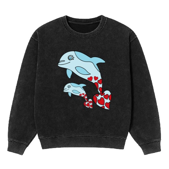 The Endearing Dance of Dolphin Mom and Kid Mineral Wash Sweatshirts