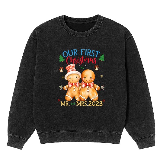 gingerbread couple first Christmas Mr. and Mrs. Mineral Wash Sweatshirts