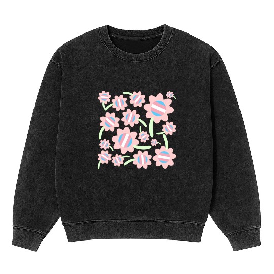 Transgender Pride Flag Flower Pattern Mineral Wash Sweatshirts
