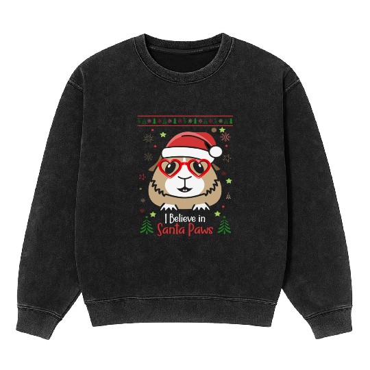 Funny Guinea Pig Christmas Hat i believe Mineral Wash Sweatshirts