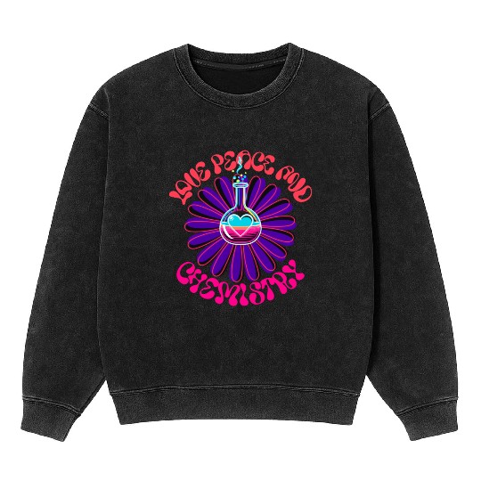 Love Peace and Chemistry Retro Flower Power Mineral Wash Sweatshirts