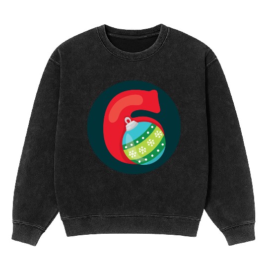 Number 6 Christmas Balls Age Six Mineral Wash Sweatshirts