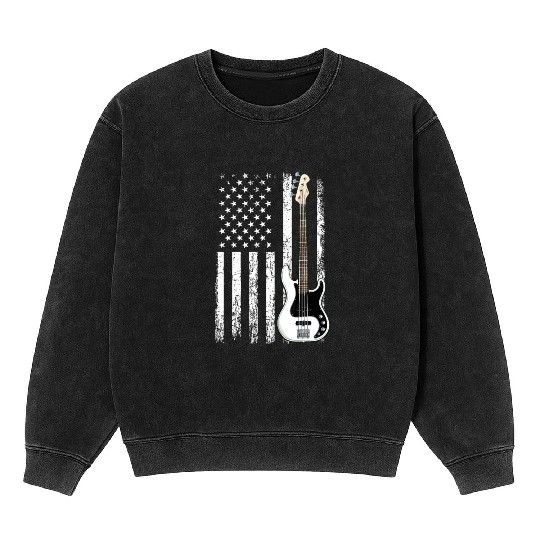 bass guitar american flag, funny bass player Mineral Wash Sweatshirts