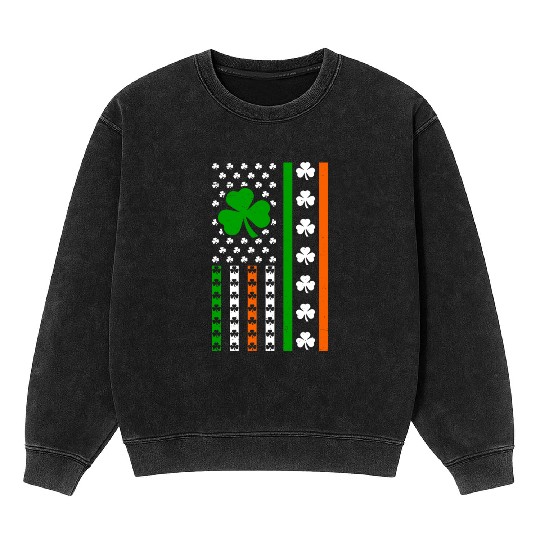 Irish American Flag Ireland Lucky Clover Shamrocks Mineral Wash Sweatshirts