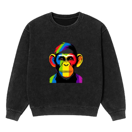 Expressive Chimpanzee in Colorful Graphic Artwork Mineral Wash Sweatshirts