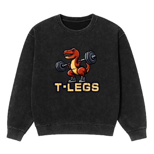 T rex on gym, legs day Mineral Wash Sweatshirts