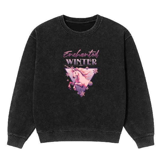 Enchanted Winter 80s Retro Lilac Unicorn Mineral Wash Sweatshirts