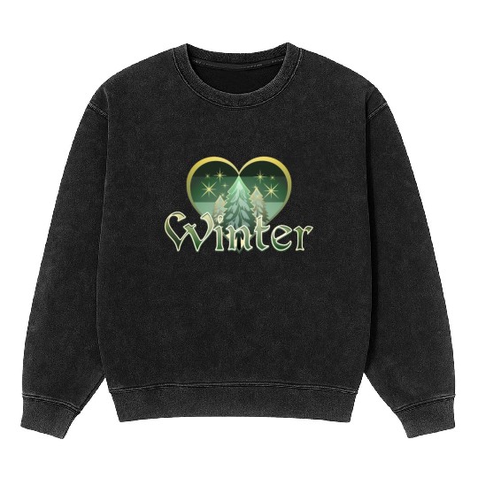 Winter Heart Evergreen Retro Sunset Mineral Wash Sweatshirts