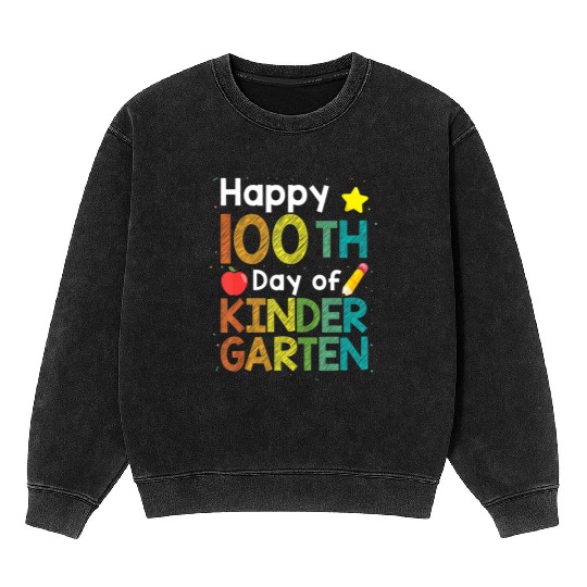 Cute 100 Days Of Kindergarten Teacher Colorful Mineral Wash Sweatshirts