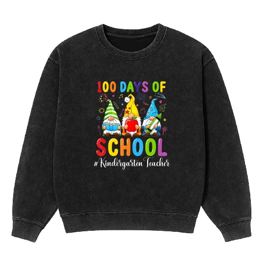Cute Gnome Kindergarten Teacher 100Th Day School Mineral Wash Sweatshirts